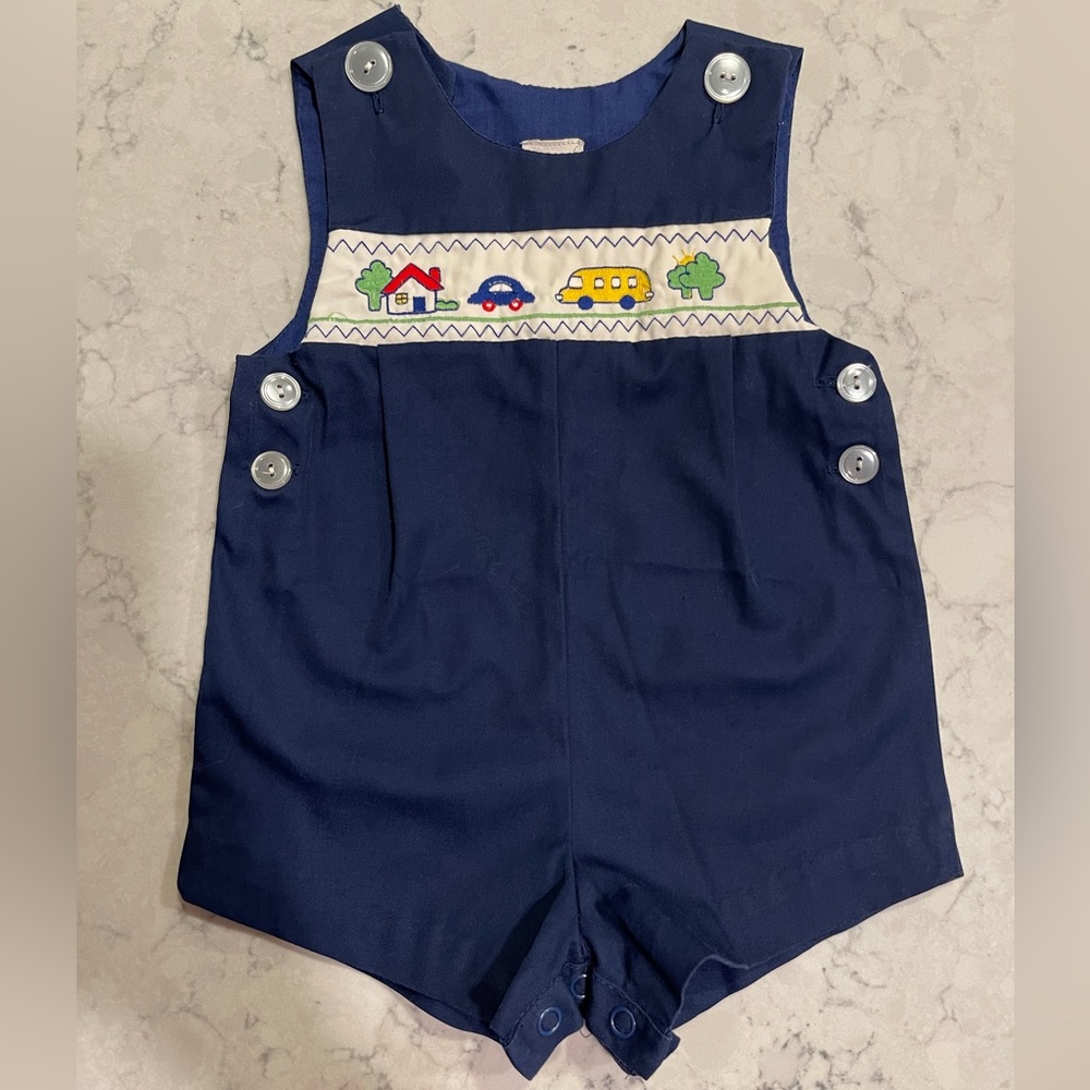 Smocked back to school motif romper